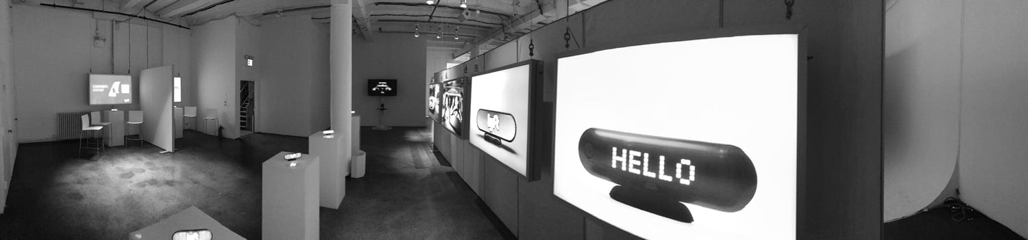Room three included: demo Amps to hold, tables for interviews, a video loop including the launch video, and large Amp related photography.